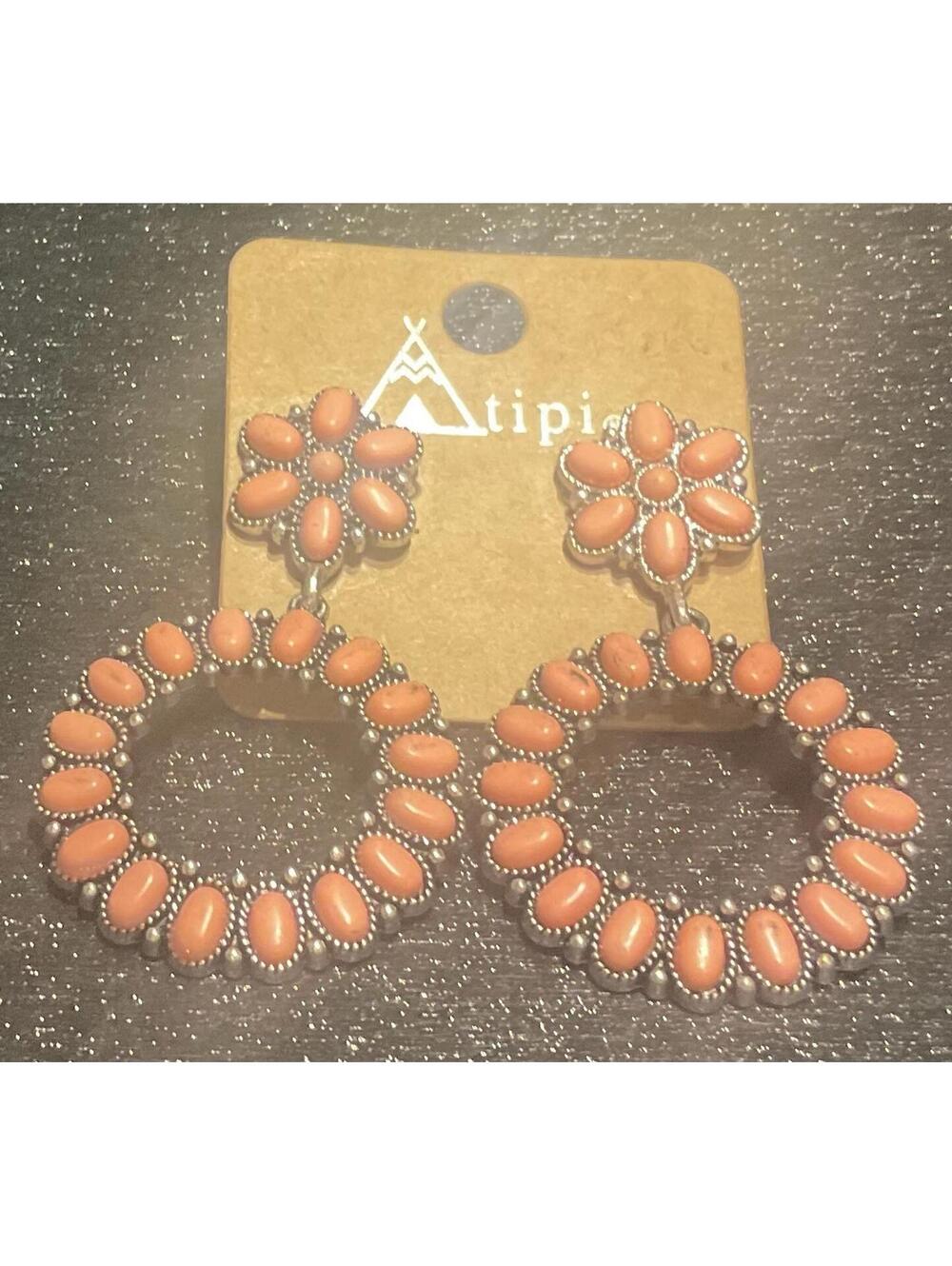 Tipi Pinkish Loop/floral Dangle Earrings NWT # 350